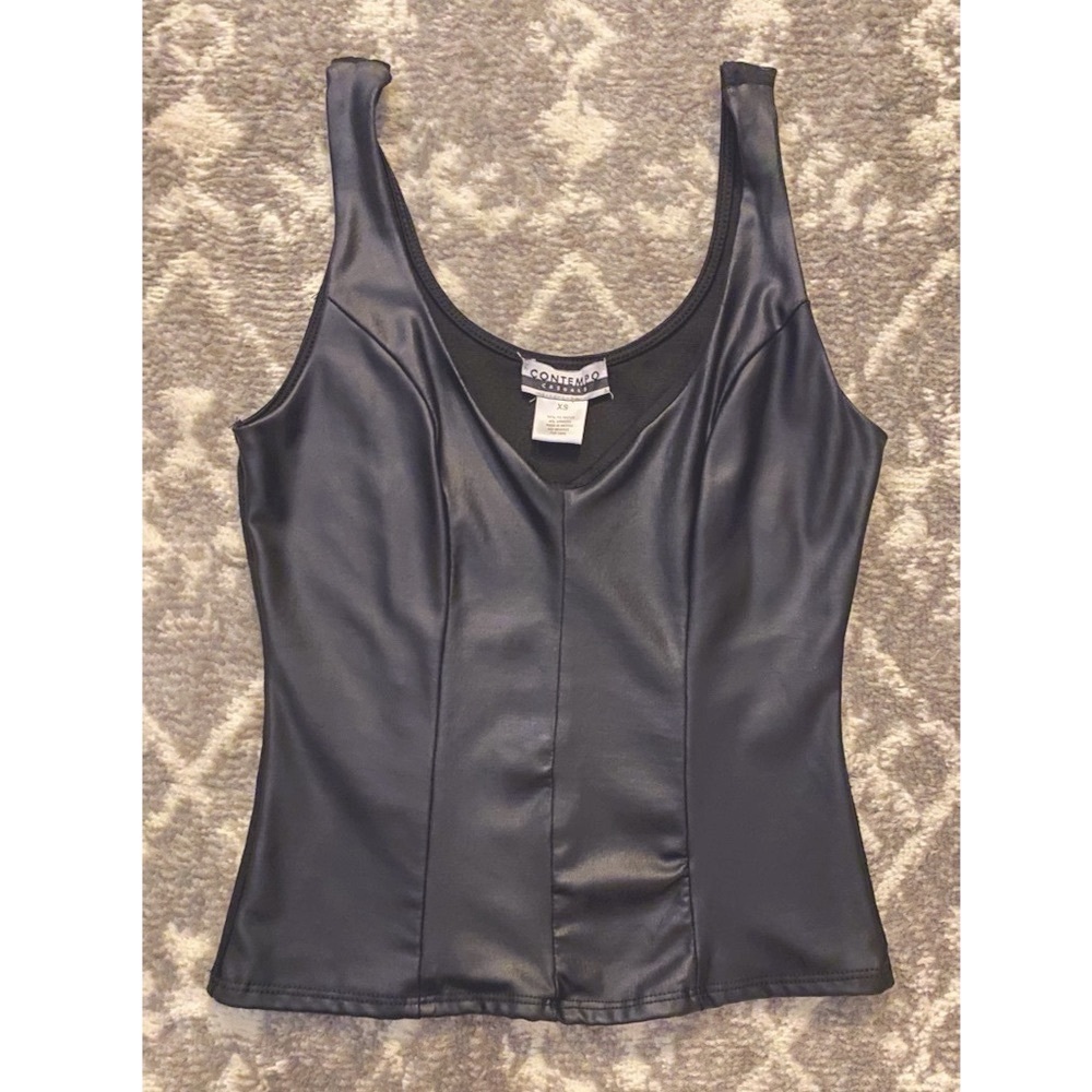 Black/Faux Leather Top